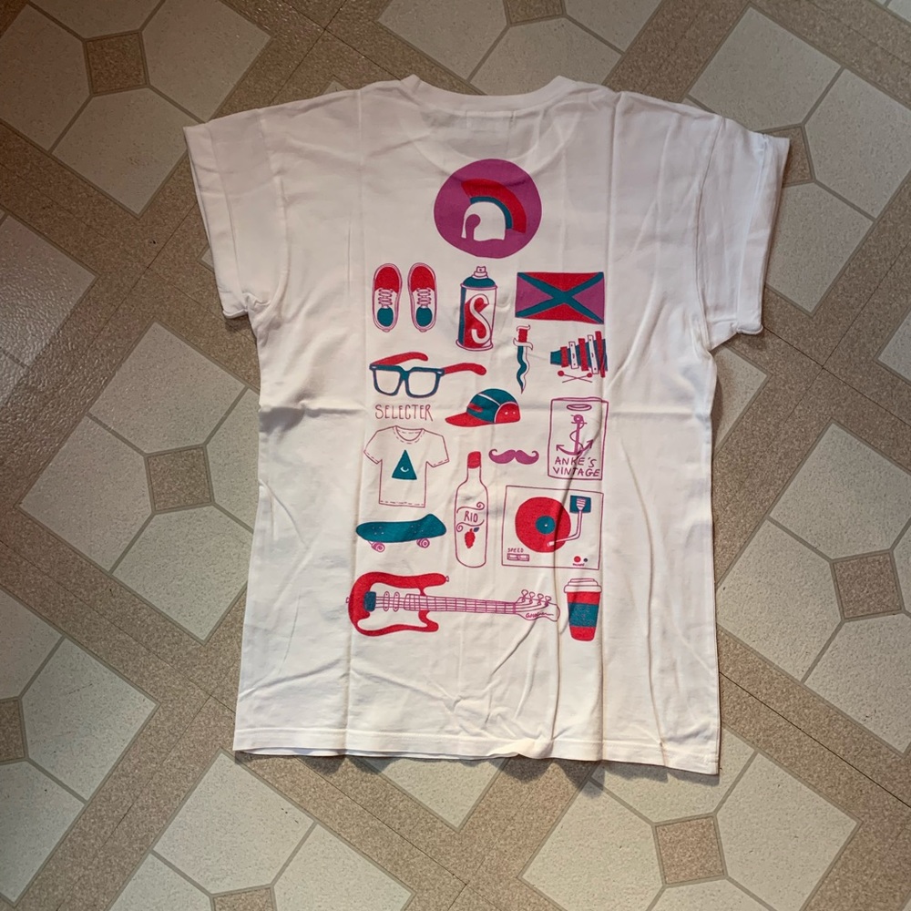 TOPMAN Vintage Hipster Style Logo Moustache Cuffed Sleeve Biker T Shirt